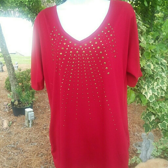 Red knit bling XL womens tshirt - Picture 1 of 7